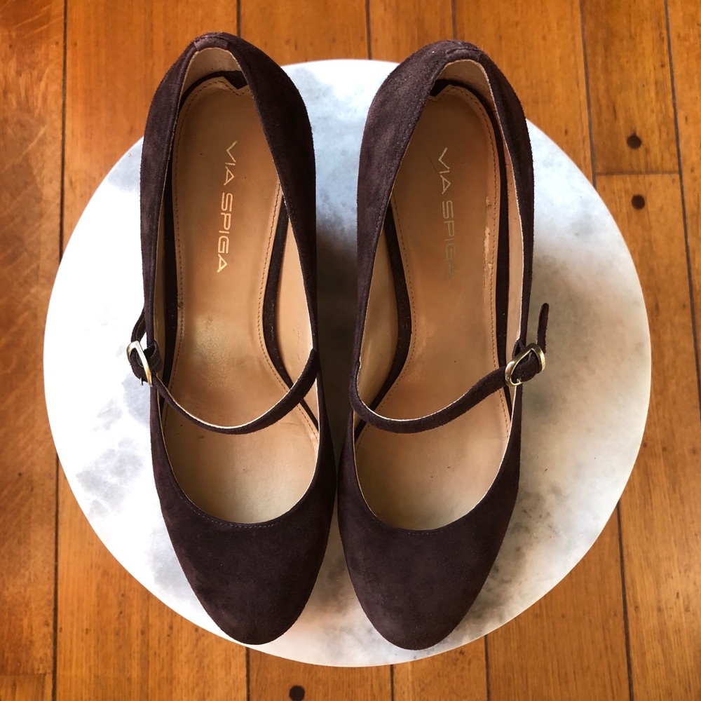 Via Spiga Brown Suede Wedge Heeled Sandals sz 8.5